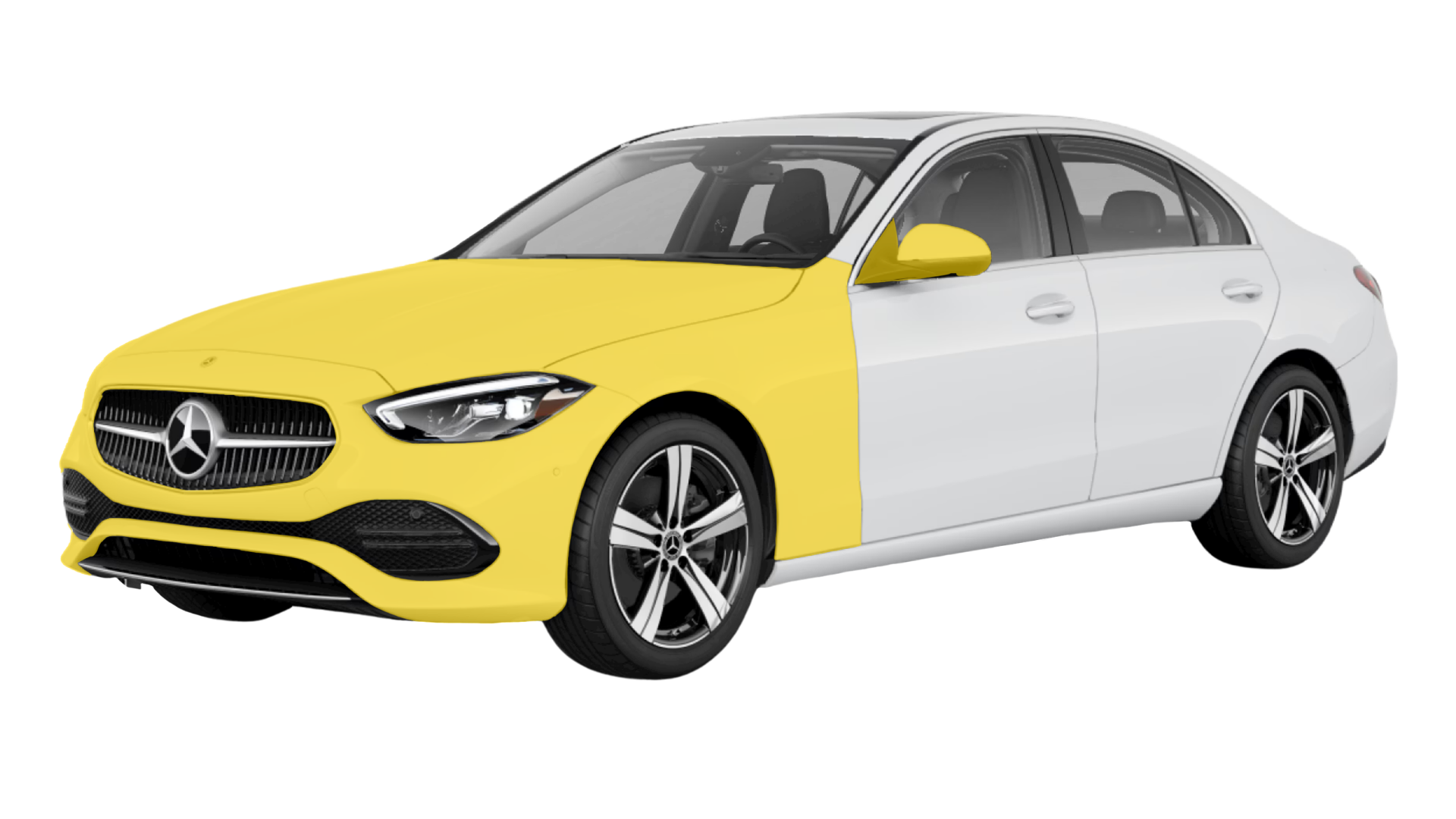 Frontal Protection PPF: Protected panels shown in yellow